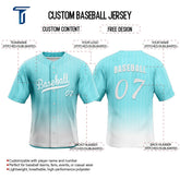Teal Gradient Pinstripe Custom Full Button Baseball Jersey